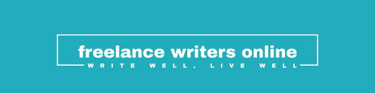 Freelance Writers Online logo, with a teal background and a white tagline that says "Write Well, Live Well"